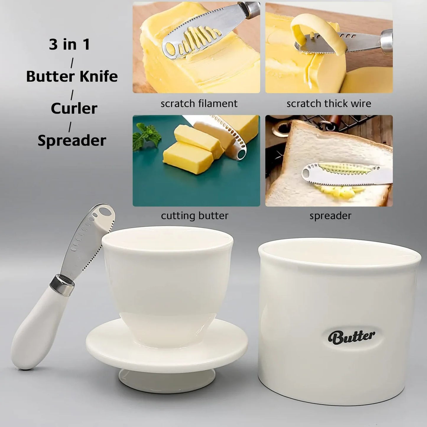 French Butter Crock For Counter With Butter Knife On Demand Spreadable Butter Ceramic Bell Style Butter Jar Butter Dish with Lid