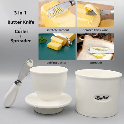 French Butter Crock For Counter With Butter Knife On Demand Spreadable Butter Ceramic Bell Style Butter Jar Butter Dish with Lid