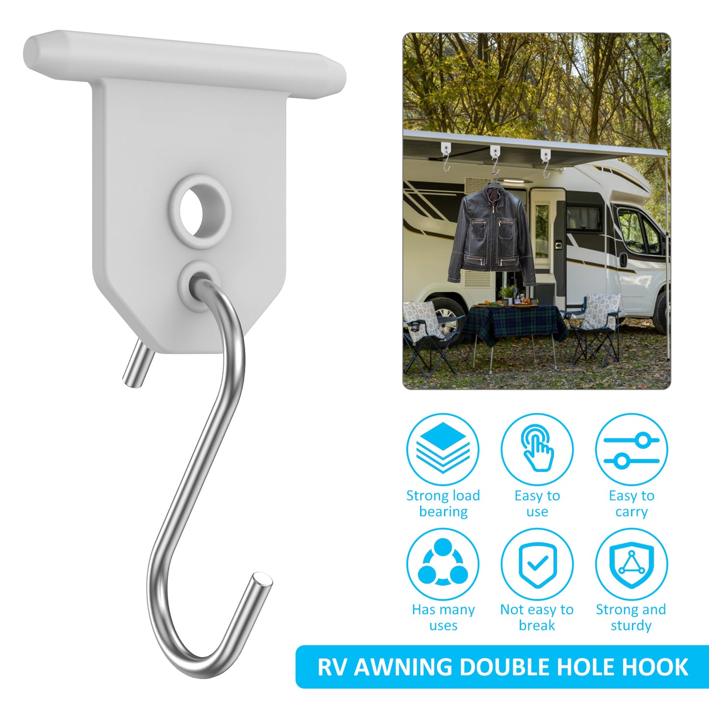 10Pcs Sturdy Awning Hooks for RV S Shaped Camping Awning Hooks Metal Party Light Hangers Hats Outdoor Camper Hanging Accessories