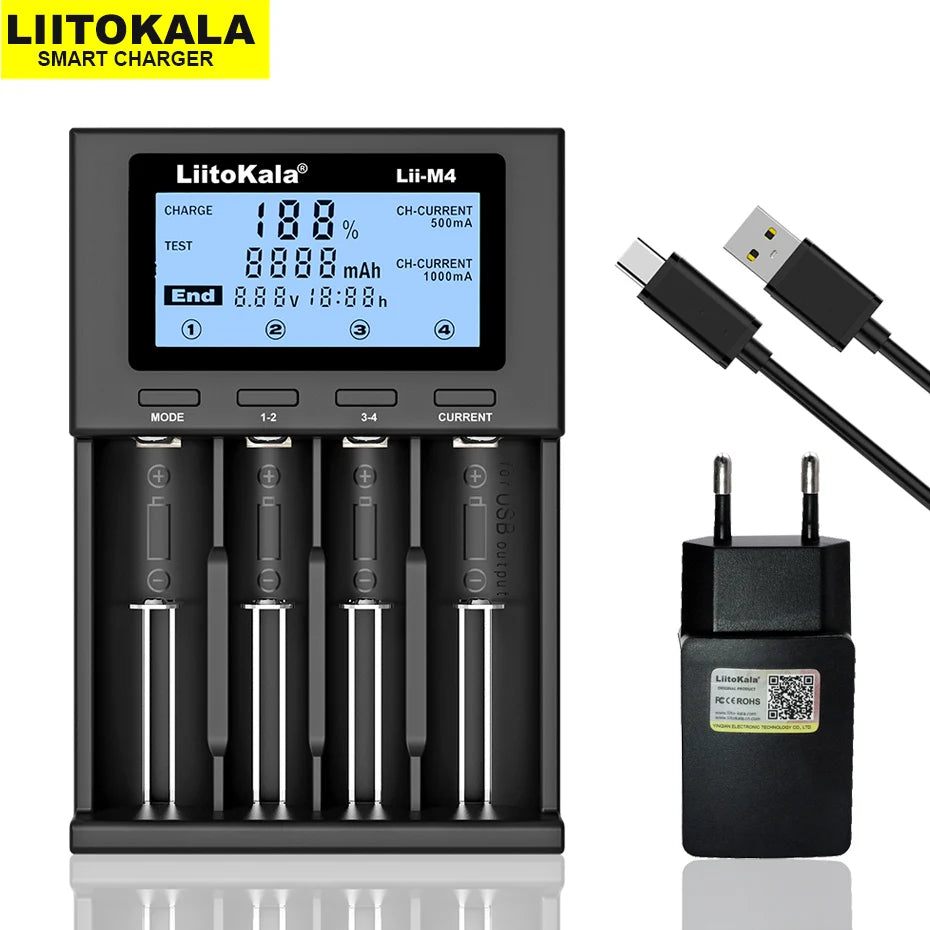 LiitoKala Lii-M4 Lii-CH4 18650 Charger LCD Display Universal Smart Charger Test Capacity 26650 18650 21700 AA AAA Battery 4slot