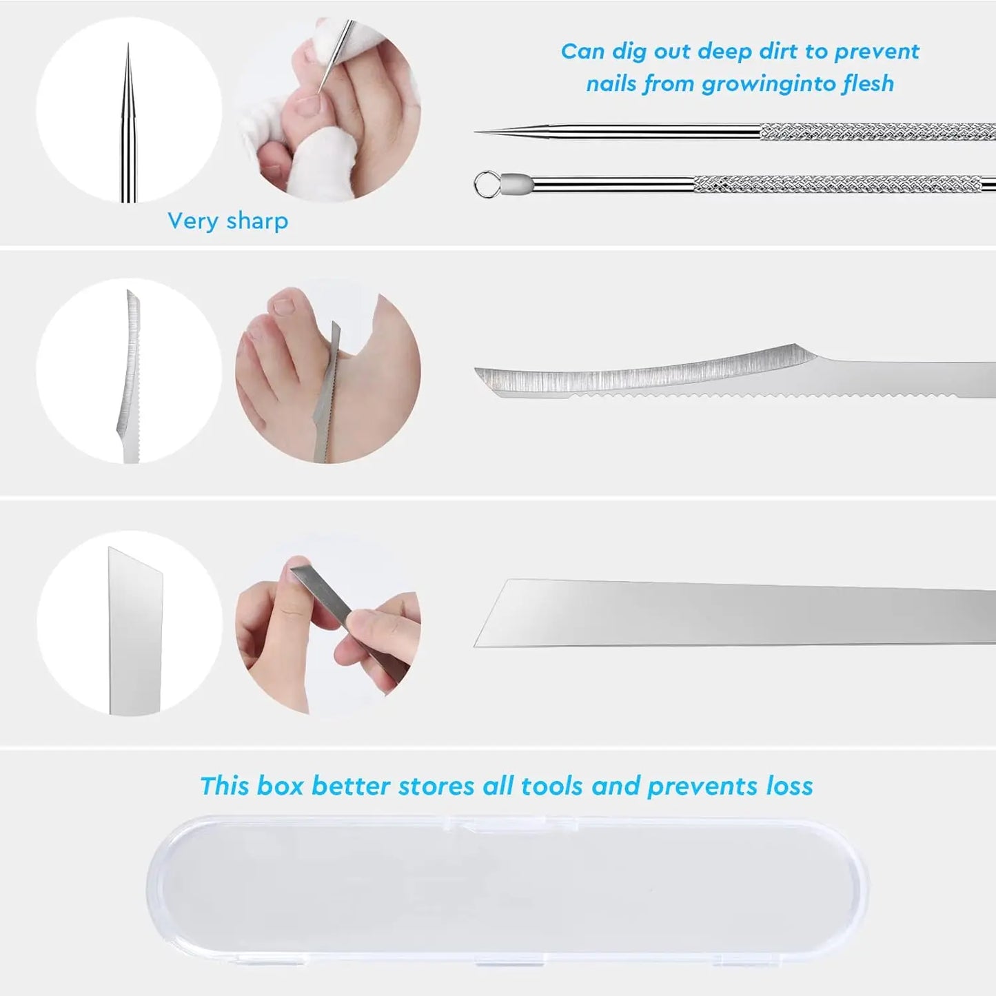 6pcs Stainless Steel Manicure Pedicure Knife To Remove Dead Skin Calluses Thick Hard Nail Clippers Acne Needle Pick Tool Set