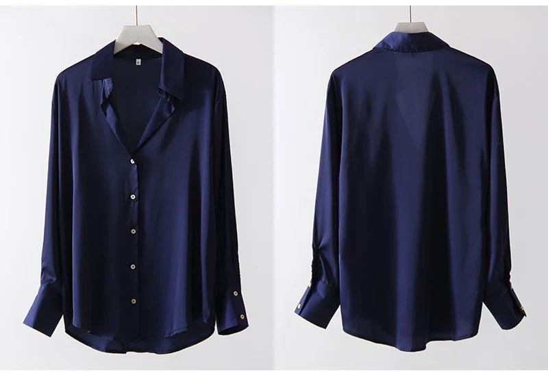 Office Wear Women Shirts Satin Blouse Luxury Pink Long Sleeve Formal Shirts Female Button Silk Tops For Women Elegant All-Match