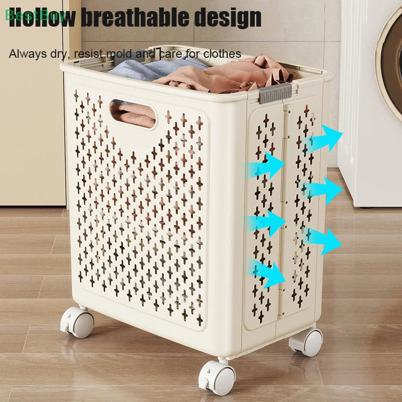 Foldable Laundry Baskets With Wheels Dirty Clothes Basket Large Capacity Cart Bathroom Multifunctional Storage Basket