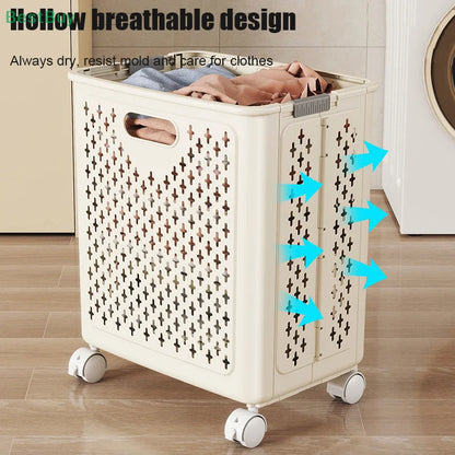 Foldable Laundry Baskets With Wheels Dirty Clothes Basket Large Capacity Cart Bathroom Multifunctional Storage Basket