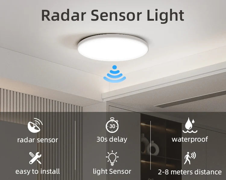 Large Smart Sensor Lights Led Ceiling Lamp with Motion Sensor Household Fixture Waterproof Bathroom Lamp Radar Sensor LED Lustre