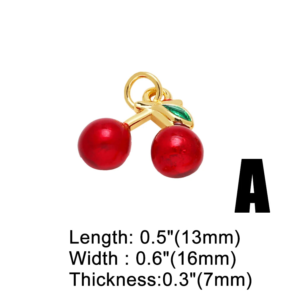 OCESRIO Crystal Green Leaves Cherry Pendant for Necklaces Copper Gold Plated Enamel Fruit Jewelry Making Component pdtb791
