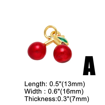 OCESRIO Crystal Green Leaves Cherry Pendant for Necklaces Copper Gold Plated Enamel Fruit Jewelry Making Component pdtb791