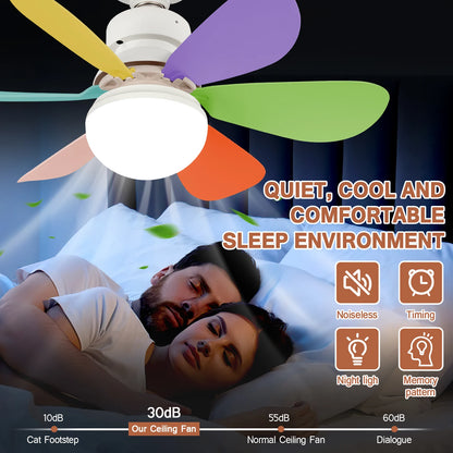 Home E27 Base Ceiling Fan Light with 30W LED Night Lights 3 Adjustable Lighting Modes Remote Control High Wind Power Ceiling Fan