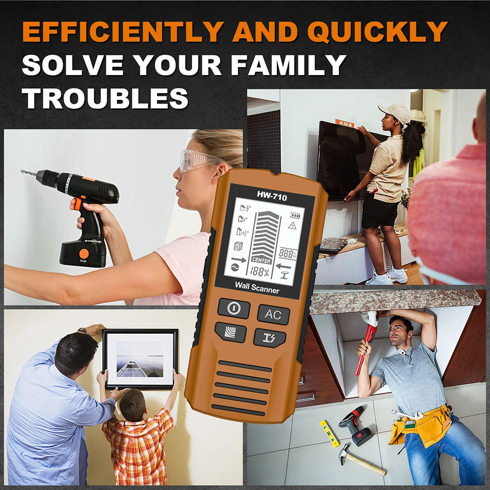 HW-710 Handheld Metal Detector Nail Finder with High-Definition LCD Display Six-in-One Wall Detector for Home Improvement