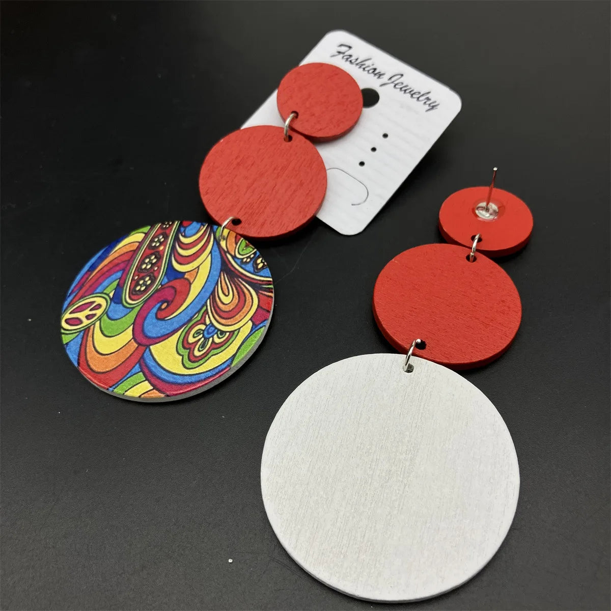 Bohemian Ethnic Big Colorful Painted Wooden Earrings for Women Creative Design Geometric Statement Dangle Earring Female Jewelry