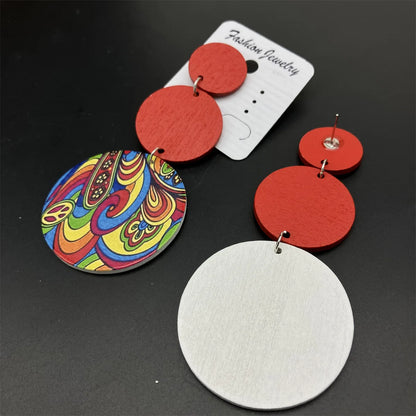 Bohemian Ethnic Big Colorful Painted Wooden Earrings for Women Creative Design Geometric Statement Dangle Earring Female Jewelry