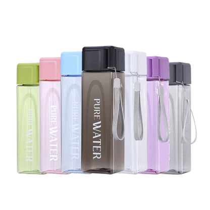 Portable Plastic Water Cup Square Bottle with Hand Strap Milk Cup Creative Frosted Portable Cup Student Sports Water Bottle