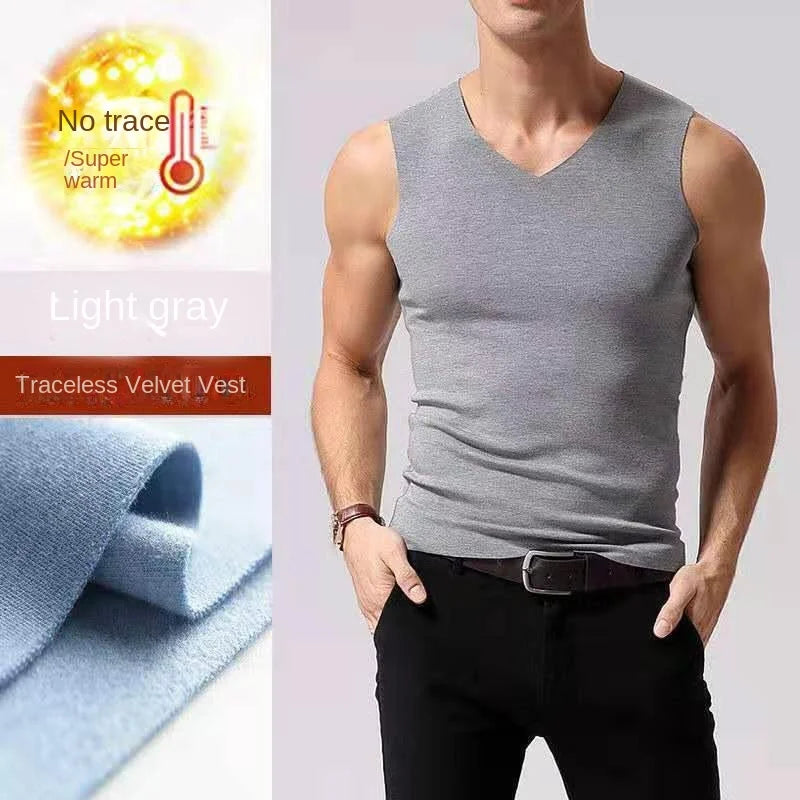 Mens Underwear 37° Heating Fiber Plus Velvet Seamless Vest Men's Winter Slim Warm Bottoming Shirt Men's Speed Thermal Underwear
