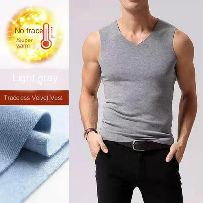 Mens Underwear 37° Heating Fiber Plus Velvet Seamless Vest Men's Winter Slim Warm Bottoming Shirt Men's Speed Thermal Underwear