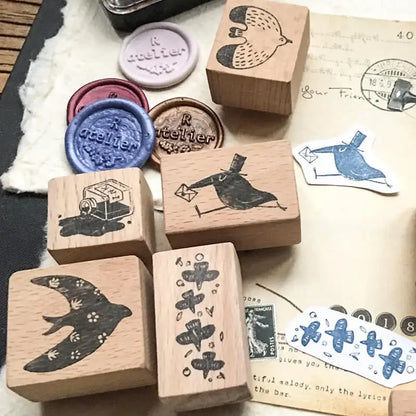 Stamp Scrapbooking Supplies Flower Petal Birds Stationary Kawaii Wooden Stamps