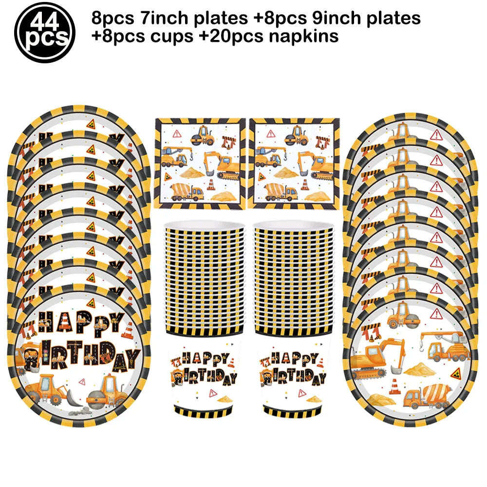 Construction Party Disposable Tableware Plates Cups Napkins Tablecloth Construction Truck Party Decor Excavator Party Favors
