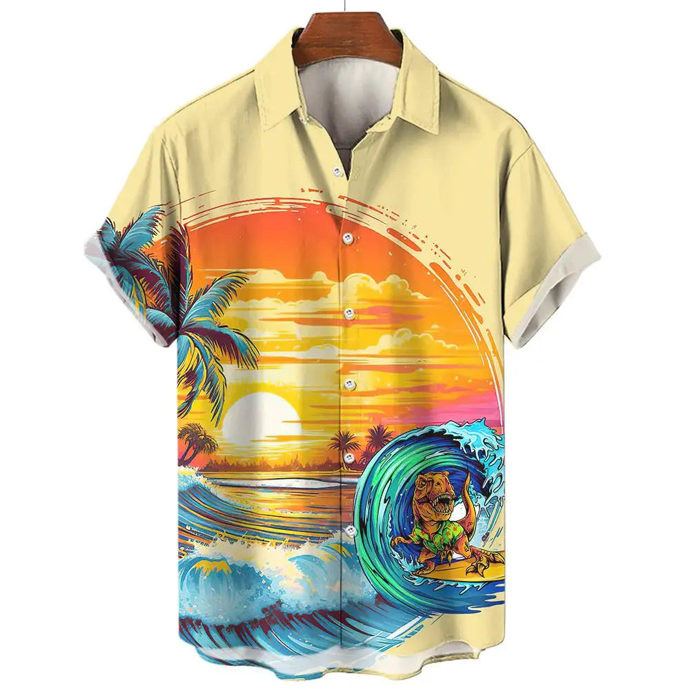 Men's Hawaiian Shirts 3D Print Dinosaur Graphics Fashion Button Short Sleeve Lapel Streetwear Hawaiian Shirts for men Summer