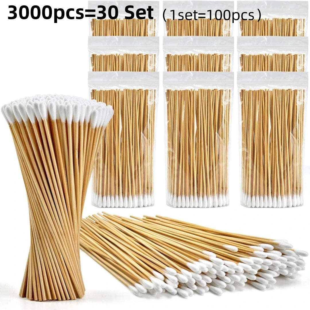 100/300PCS 6 Inch Precision Tips Cotton Swabs - Long Wooden Stick Cotton Buds Pointed Cotton Swabs With Case - Cotton