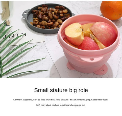 Travel Portable Silicone Folding Bowl Children's Travel Outdoor Tableware with Lid Foldable Noodle Bowl