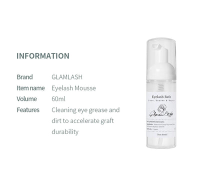 GLAMLASH 60ml No tears Formula Fruit Scent Eyelash Foam Cleanser For Lash Extension Shampoo Pump Press Lash Washing Bottles