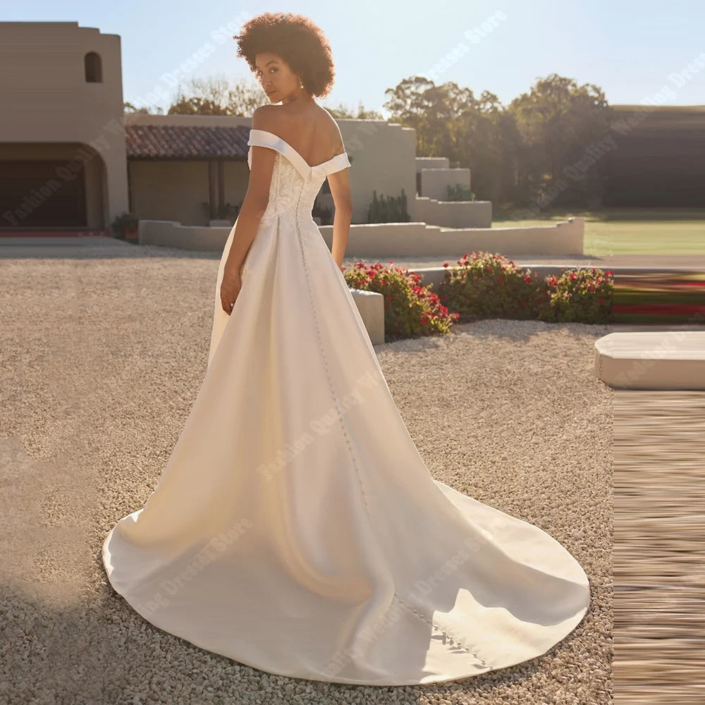 Beautiful Women Wedding Dresses Beautiful Off Shoulder A-Line Princess Prom Bride Gowns Formal Party Sleeveless Robe Customized