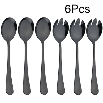 6 Pieces Salad Cutlery Set Stainless Steel Salad Spoon Fork Gold Salad Server European Style Kitchen Tool Accessories
