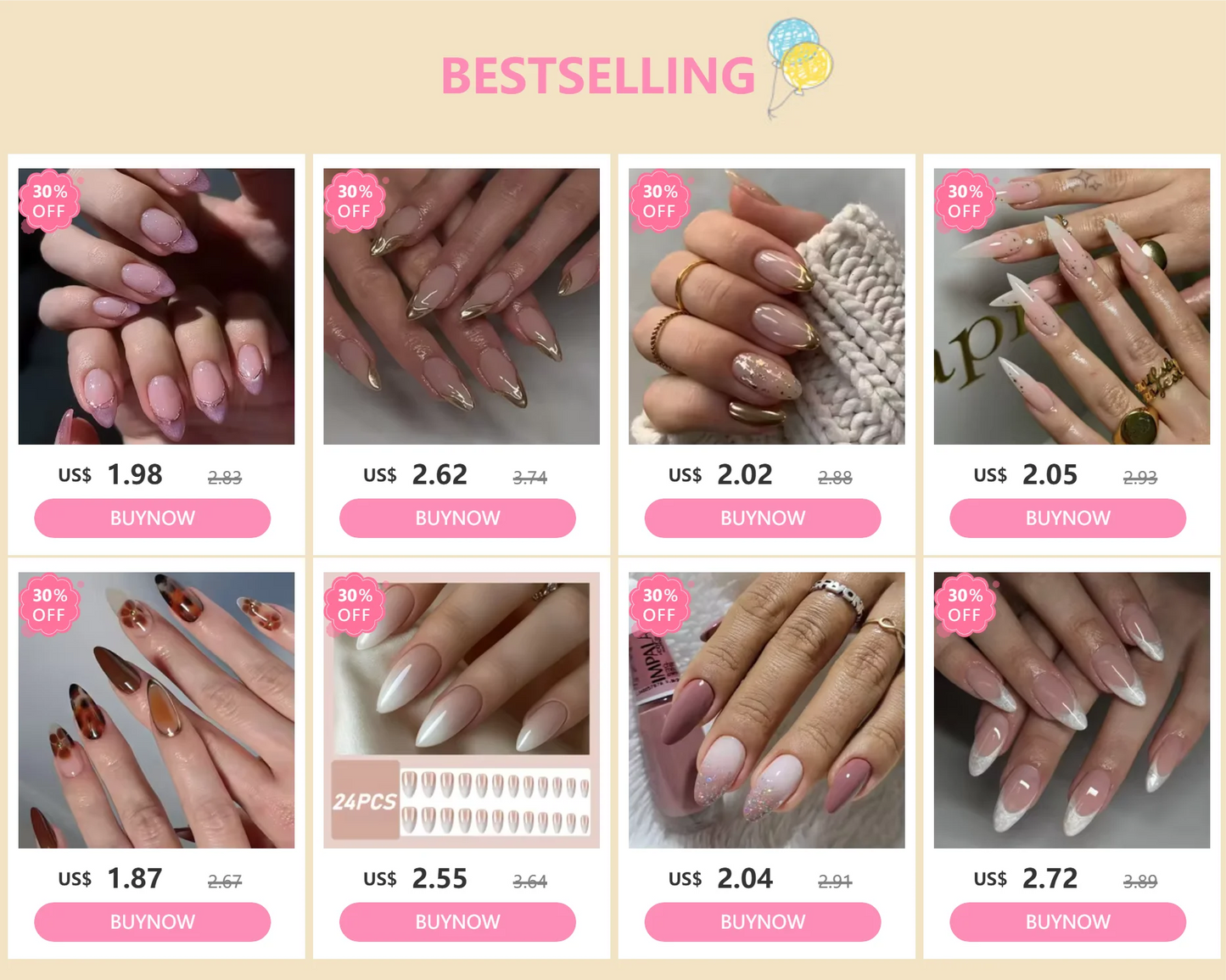 24PCS Press on Nails Bare Pink Metal Line Wearing Armor Medium Long Almond Shaped Women's Wearable Fake Nail Plate