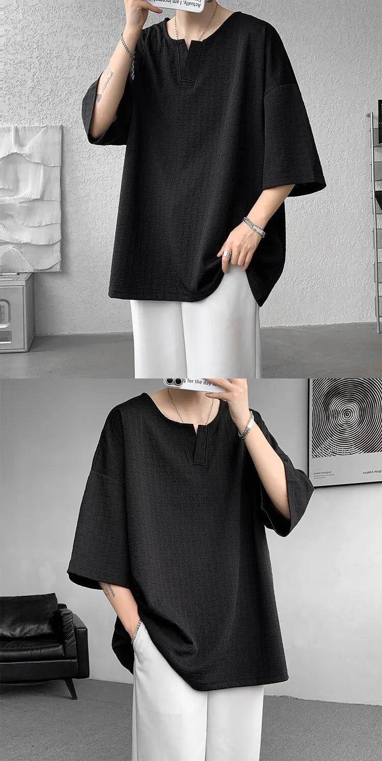 Mens V Neck Loose Fit Tshirt Summer Fashion Comfort Breathable Casual Streetwear Trendy Tee Lightweight Premium Fabric Crew Neck