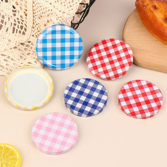10 Pcs Colorful Lattice Jam Jars Lids Wide Mouth Screw Lids Storage Caps For Jars Glass Round Storage Cover