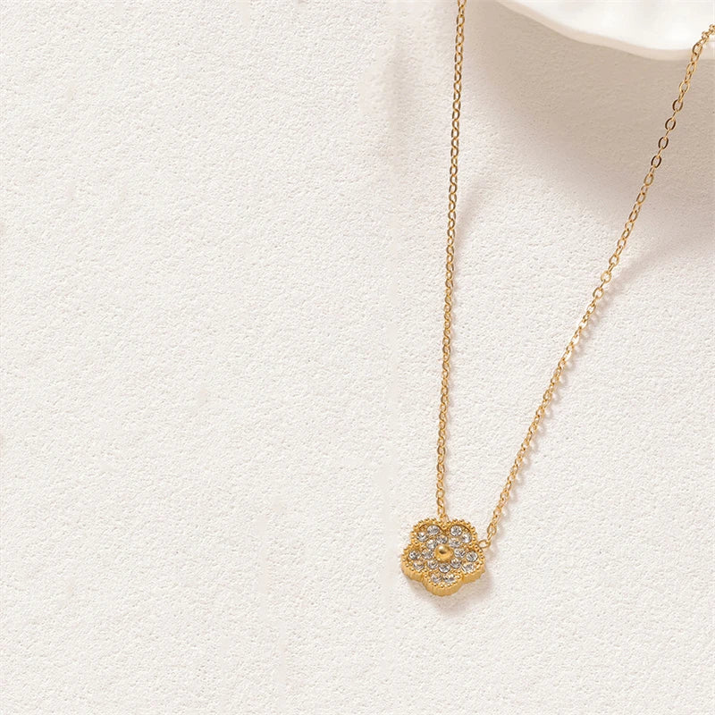 316L Stainless Steel 2025 New Fashion Fine Jewelry Set Zircon 5-Leaf Flowers Charm Chain Necklaces Bracelets Earrings For Women