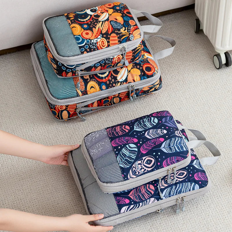 4pcs Compression Storage Bag Large Capacity Foldable Packing Cubes Washable Expandable Luggage Storage Bags Set