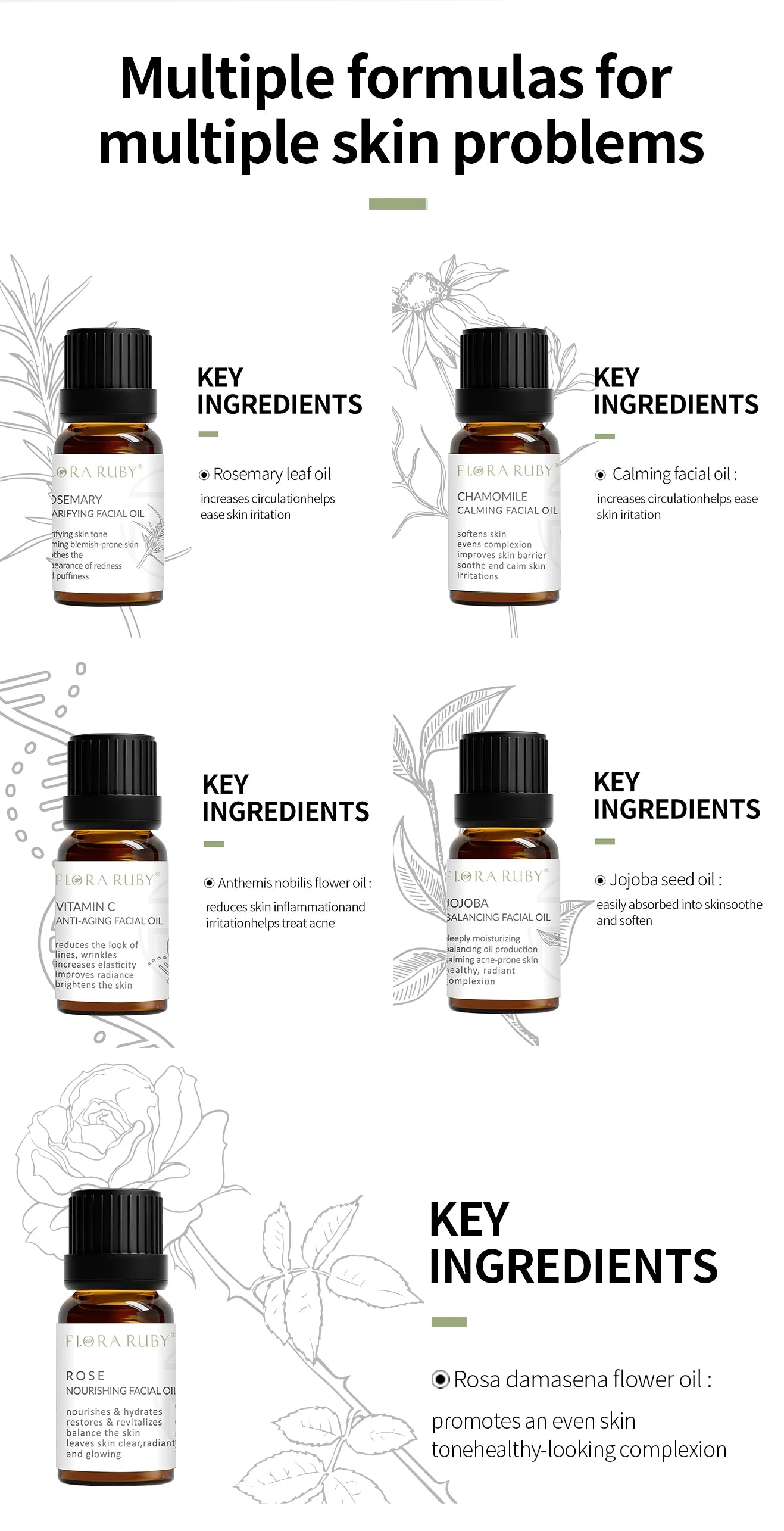 15Ml Essential Oils for Face 100% Natural Essential Oils Set  Vitamin C Facial Care Essence Oil Soothing Moisturizing Rose oil