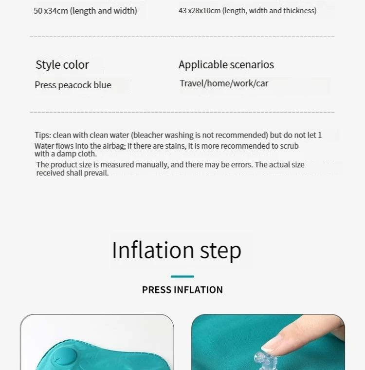 Press Inflatable Pillow Portable Outdoor Travel Pillow Waist Pillow Neck Protector Inflatable U Shaped Pillow