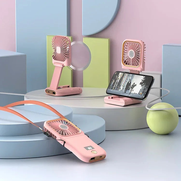 Handheld Small Fan, Desktop Small Fan, Portable USB Fan, Mini Power Bank, Folding Fan, Hanging Neck Fan