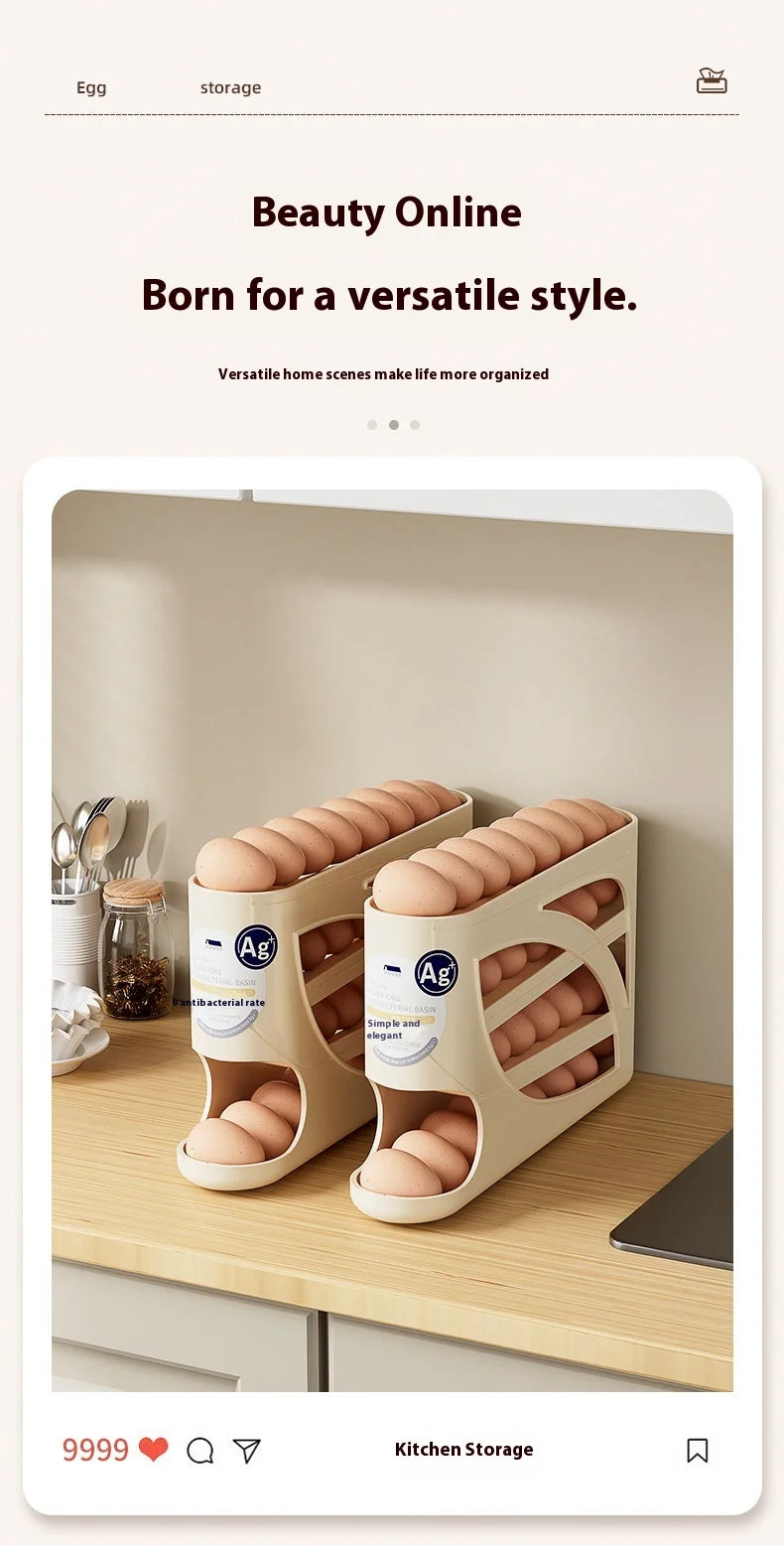 Refrigerator Egg Holder – Slide Out Egg Storage Container for Fridge Door – Auto-Rolling Egg Dispenser