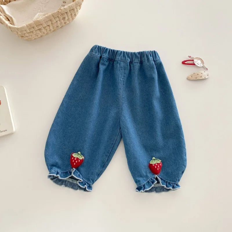 Girls Fashion Shirt 2025 New Spring Baby Korean Long Sleeve Shirt Children Spring Strawberry Peter Pan Collar Top