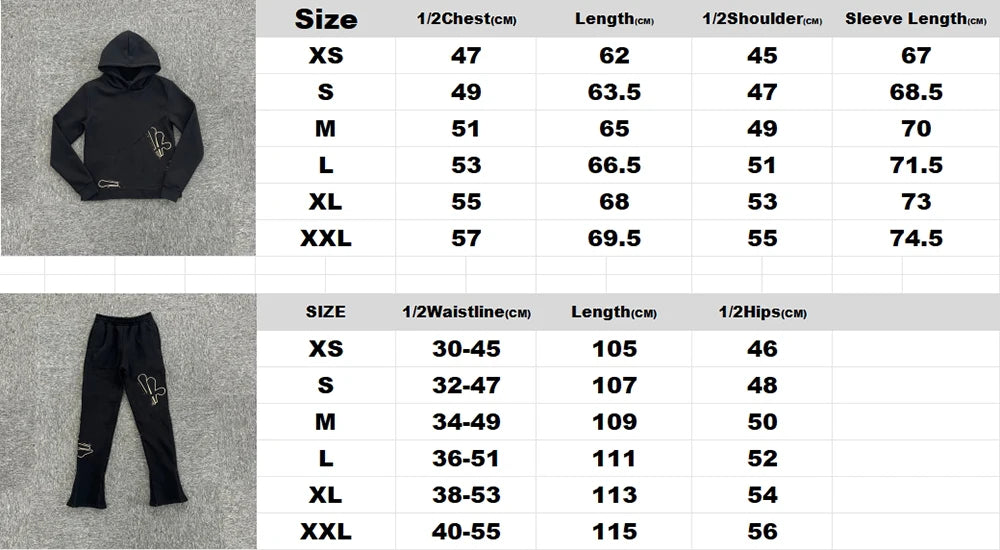 Jogging Streetwear Hoodies Trousers Set Centre Cee Tracksuit Men Clothing Y2k Cotton Sweatshirts Tops Pants Mens Clothes Black