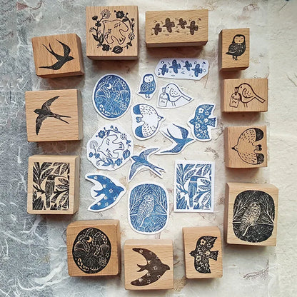 Stamp Scrapbooking Supplies Flower Petal Birds Stationary Kawaii Wooden Stamps