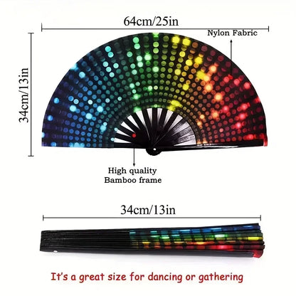 Fluorescent Fan Folding Fan Craft Fan with Vibrant Patterns, Dance Fan, Suitable for Both Men and Women