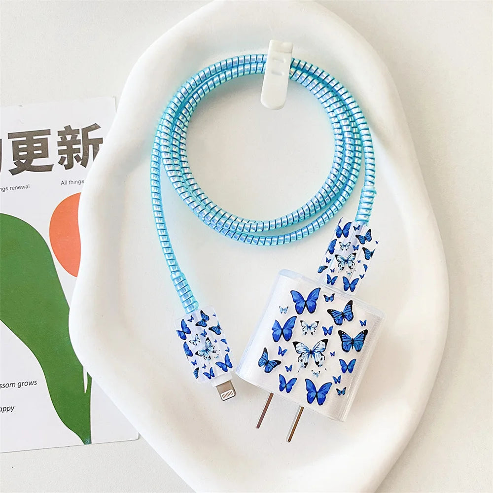 Cute Smile Case For Apple iphone 18W 20W US Charging Head Protective Sleeve Fast Charging Shell Soft Wire Cable Cord Organizers