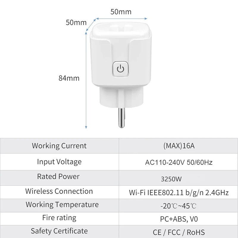 Pre Flashed TASMOTA Smart Home EU Standards WiFi Plug Works With Home Assitant Electric Consumption Monitoring 16A 100-240V