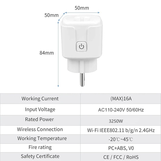 Pre Flashed TASMOTA Smart Home EU Standards WiFi Plug Works With Home Assitant Electric Consumption Monitoring 16A 100-240V