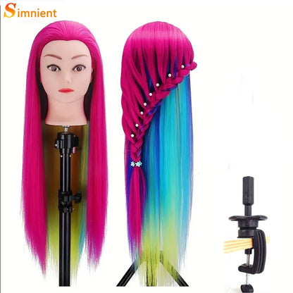 Mannequin Head Model With Long Synthetic Hair, Manikin Head Styling Hairdresser Training Head, Doll Head for Braiding Practice