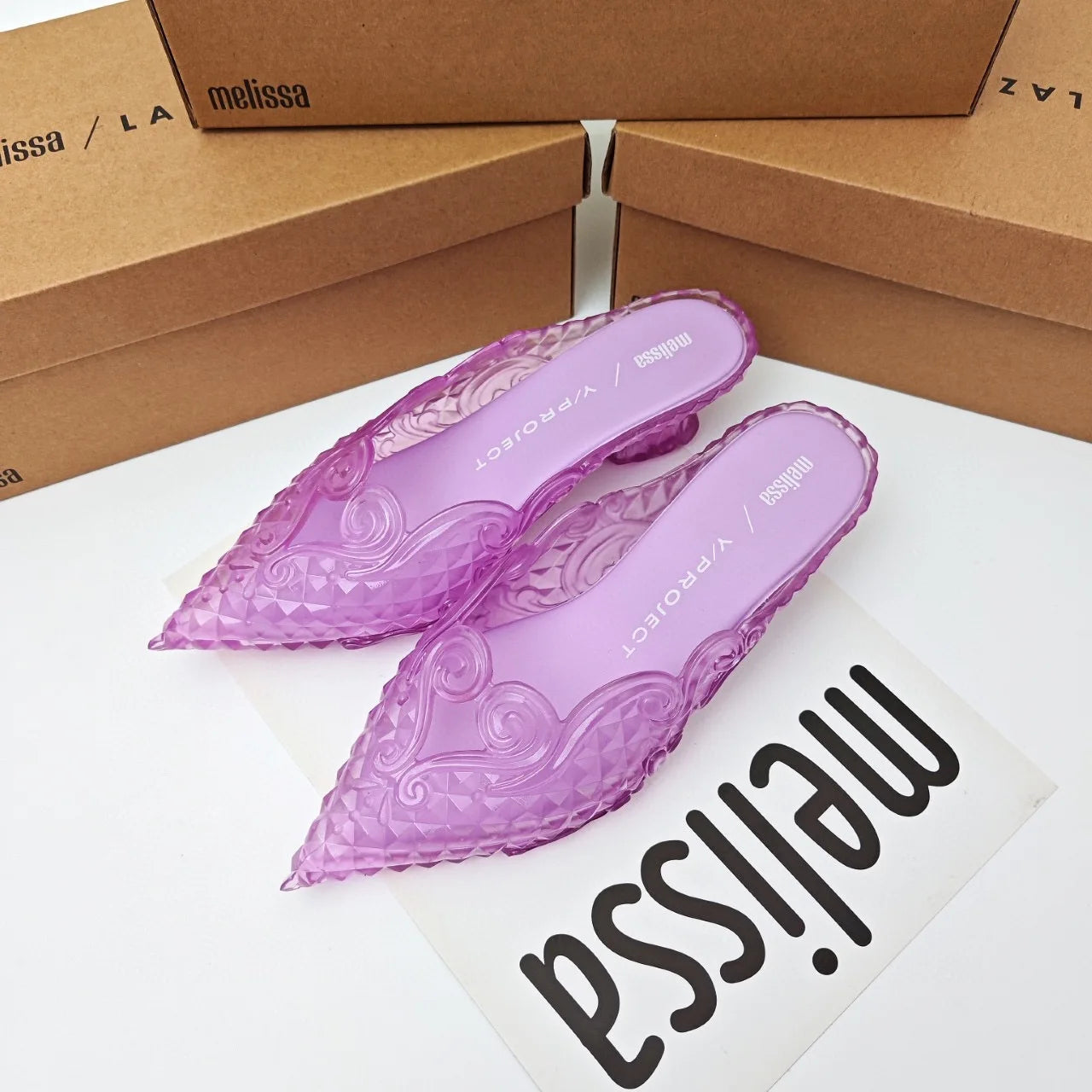 Women Sandals 2025 Spring Melissa Woman Slingback Shoes Fashion Ladies High Heels Elegant Med Heel Pointed Toe Slip on Sandal