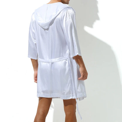 Men's Sleepwear Robe Night Clothes Silk Kimono Bathrobe Men Hooded Szlafrok Pajamas Peignoir Sleeve Ropa Sexy Hombre Man's Gown