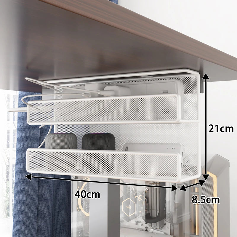 Iron Cable Manager Under The Desk Cable Management Rack No Hole Wire Organizing Box Plug Plug Board Storage Fixed Shelf