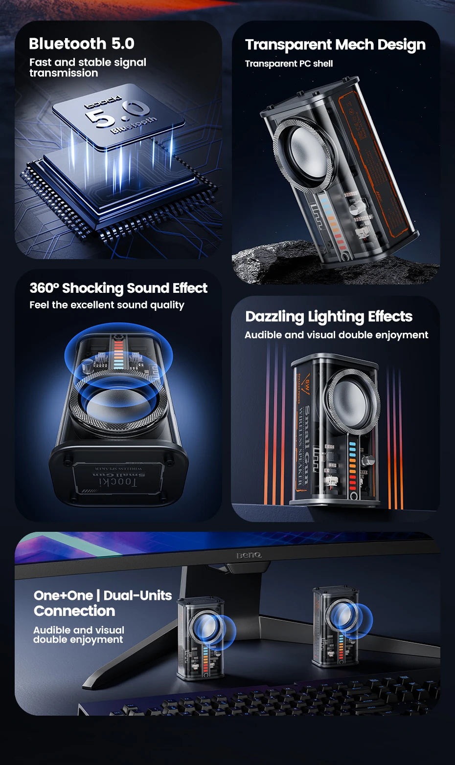 Toocki K07 Portable Bluetooth 5.0 Speaker Stereo Surround Wireless Bluetooth Speakers Dazzling Lighting Audio Player Loudspeaker