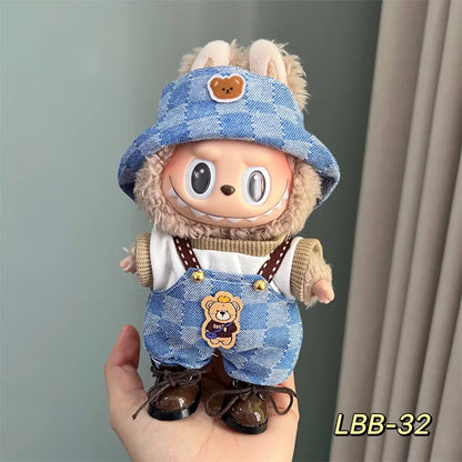 POP Labubu baby clothes 17cm plush vinyl labubu sit-down party first-generation and second-generation suit, clothes only