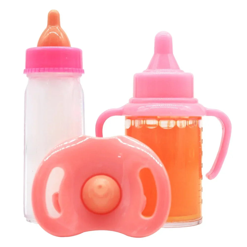 Doll accessories Baby Doll Feeding Bottle Set Baby Care Toy Stroller 2pc Milk And Juice Bottles With Toy Pacifier For Baby Dolls