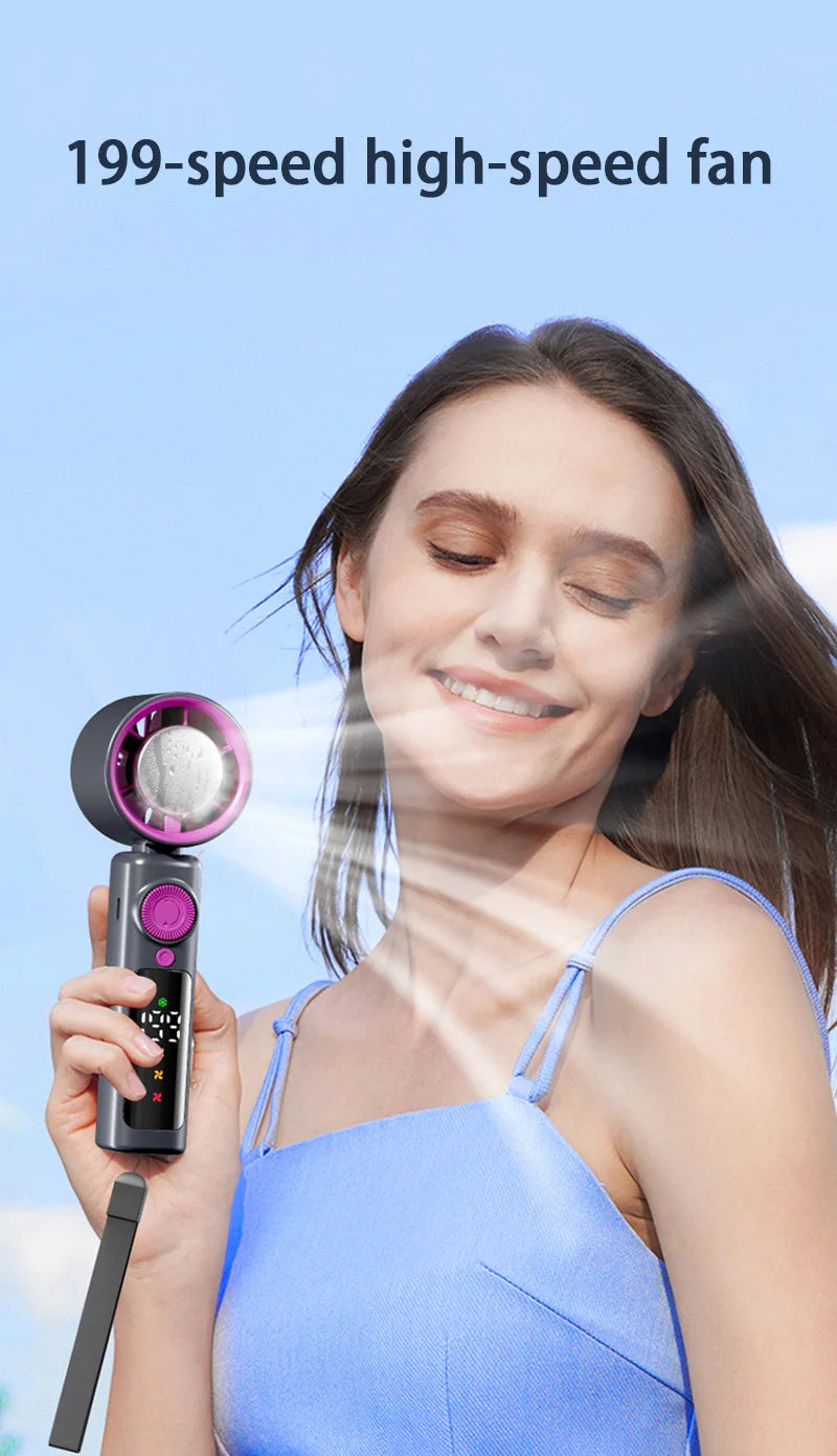 Electric Fan Handheld Fan 199 Gears High Speed Semiconductor Cooling Handheld Fan Mini Portable Folding USB Small Fan